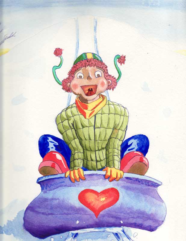 child riding a sled